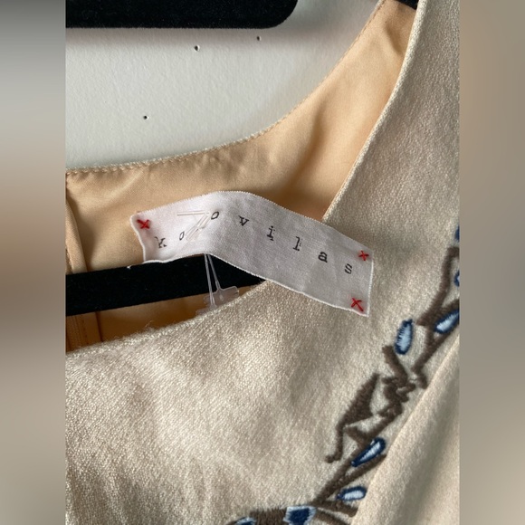 NWT• Korvilas Yulia for Anthropologie Embroidered Boho Mini Dress Cream Blue 2P - Picture 5 of 16